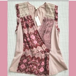 Anthropologie Tiny Patchwork Floral Wrap-Style Tank